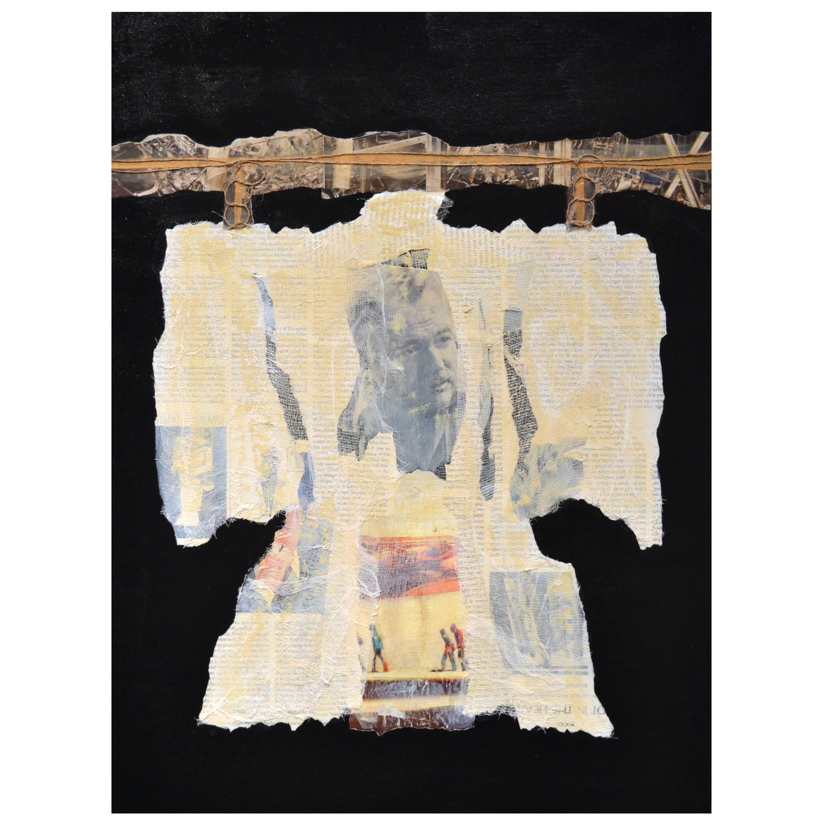 Abstract Mixed-Media Kimono Series Collage on Wood by Jane Evans For Sale