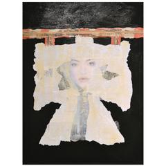 Vintage Abstract Mixed-Media Kimono Series Collage on Wood by Jane Evans