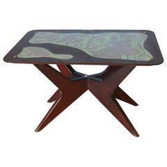 1950s Coffee Table in Rosewood with Embossed Copper Decoration