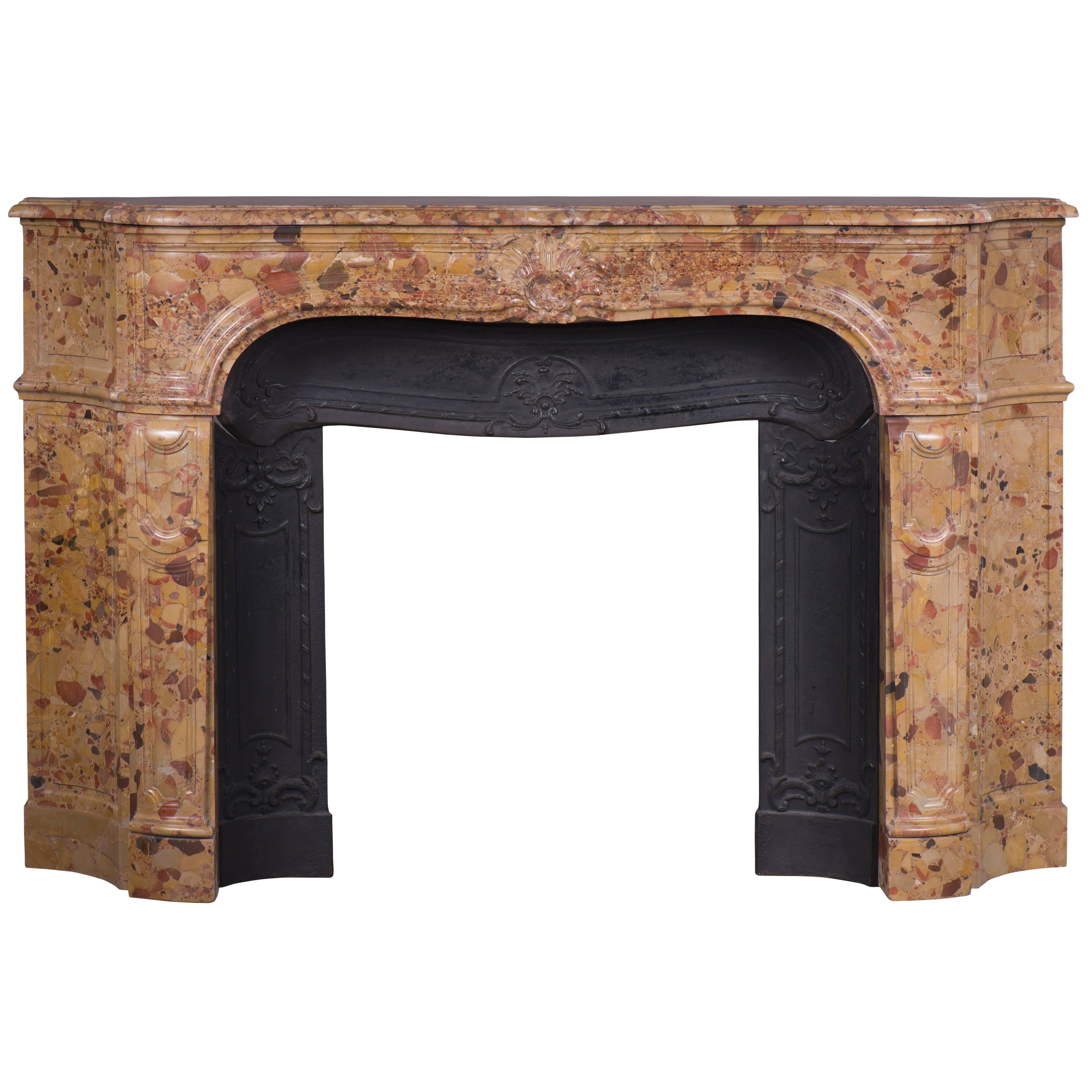 Regence Style Fireplace in Aleppo Breccia Marble, Early 19th Century For Sale
