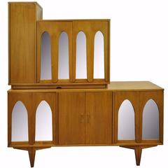 Mid-Century Modern Walnut Arch Mirror Credenza Bar Cabinet after Vladimir Kagan 5