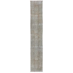 Long & Narrow Vintage Tabriz Runner with Taupe, Soft Blue and Light Brown 