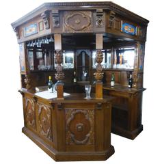 Antique Carved Oak Canted Corner Bar