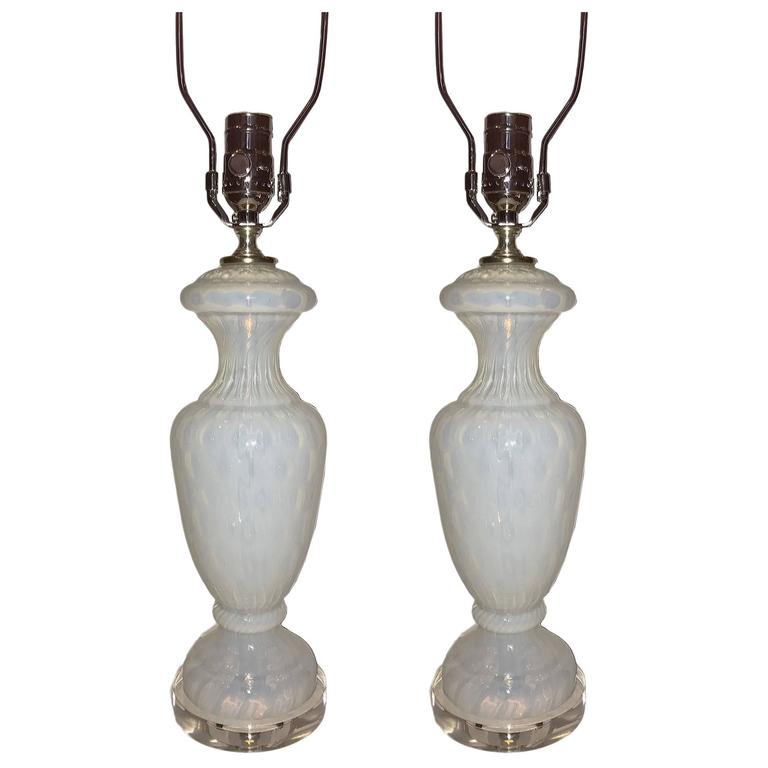 Pair of Opaline Glass Table Lamps For Sale at 1stDibs