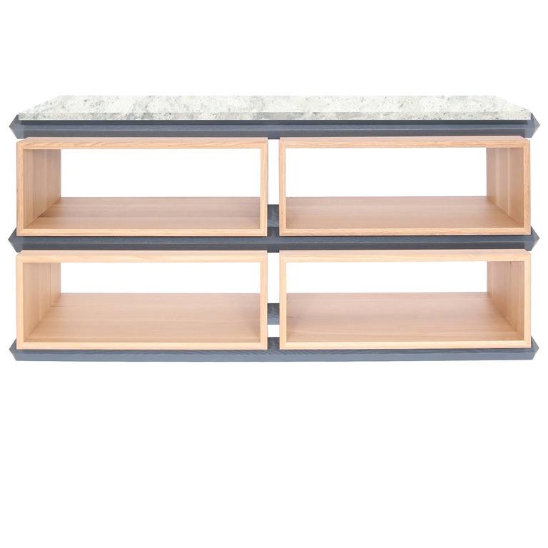 Stack Storage TwoTier Wood Open Shelves with Stone Top For Sale at 1stdibs