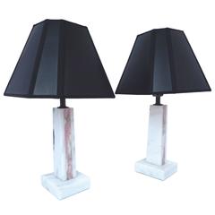 Pair of 1970s Italian Marble Lamps
