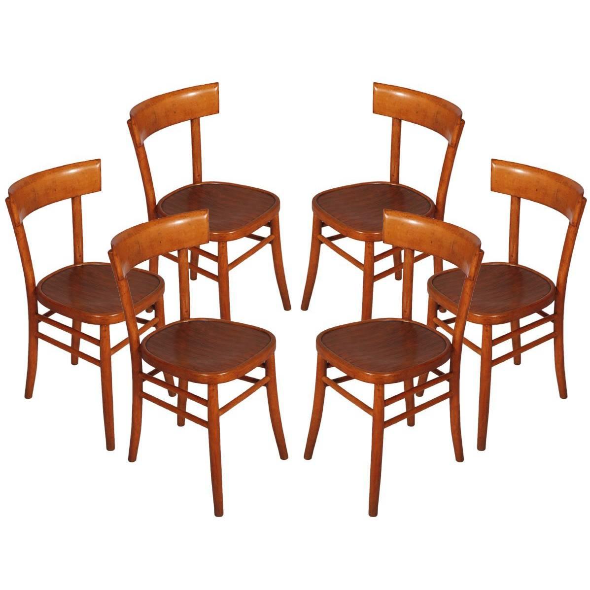 Italian Mid-Century Modern Six Chairs in wood of beech,  by I.S.A. Bergamo For Sale