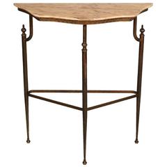 Mid-Century Console Burnished Brass and Shaped Top in Pink Marble, 1940s 10
