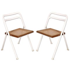 Folding Chairs by Giorgio Cattelan Steel laquered White Frame Seat Vienna Straw