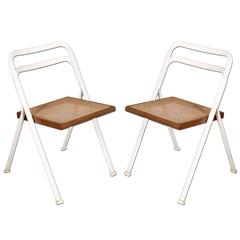 Folding Chairs by Giorgio Cattelan Steel White Frame Seat in Beech Vienna Straw