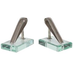Italian Mid-Century Glass Bookends in the Style of Fontana Arte