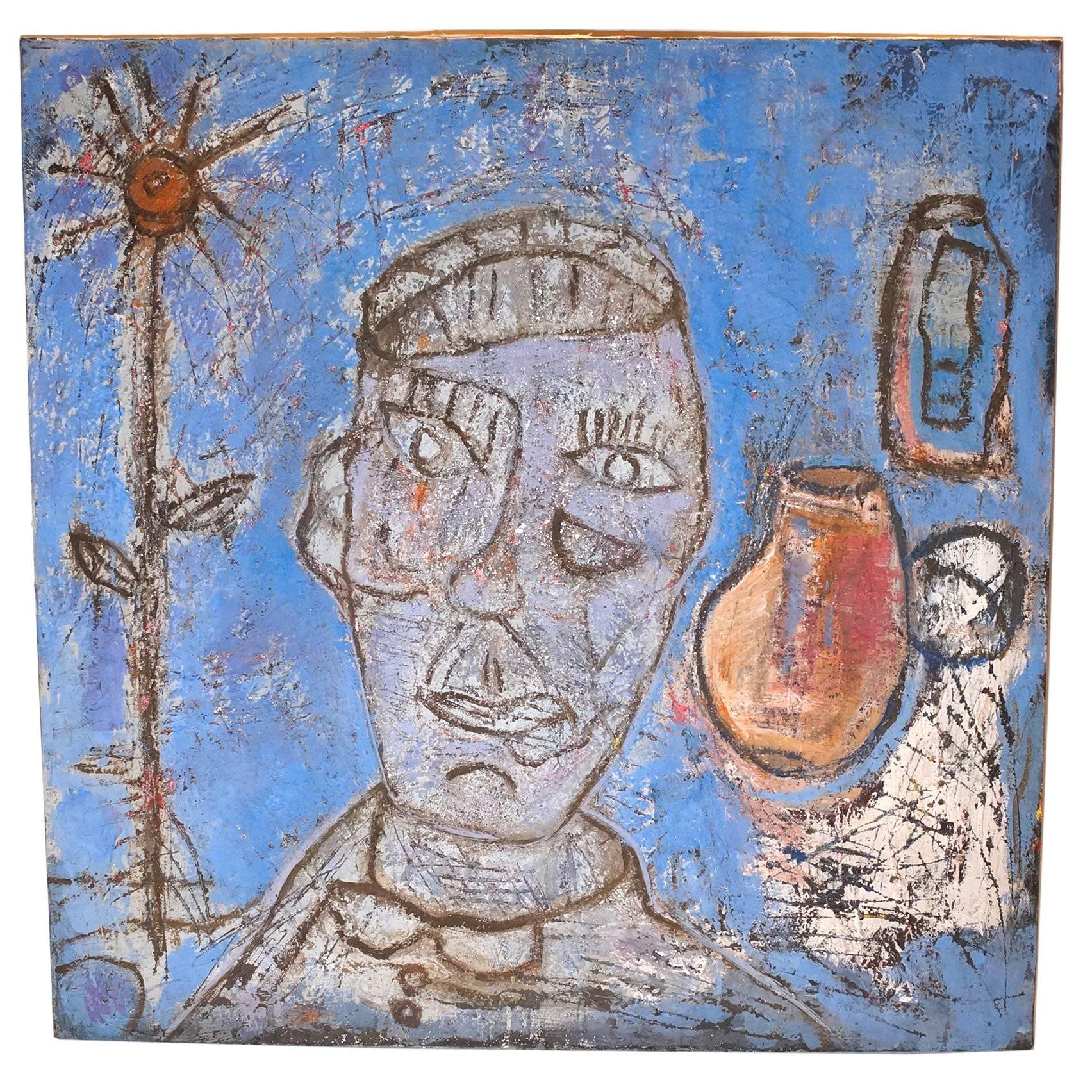 Portrait abstrait de style Picasso représentant une fille assise sur le côté, titré et daté au dos, 