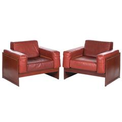 Pair of Leather Club Chairs by Tito Agnoli for Matteograssi
