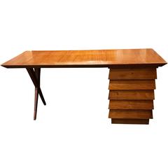Mid-Century Five-Drawer Oak Desk, Italy 6