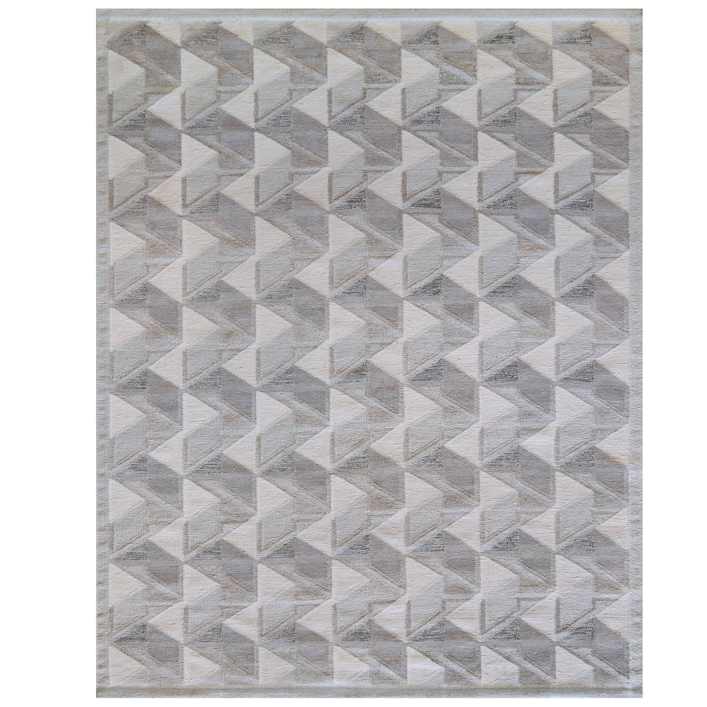 Schwedischer Flachgewebe-Teppich aus Wolle in Grau