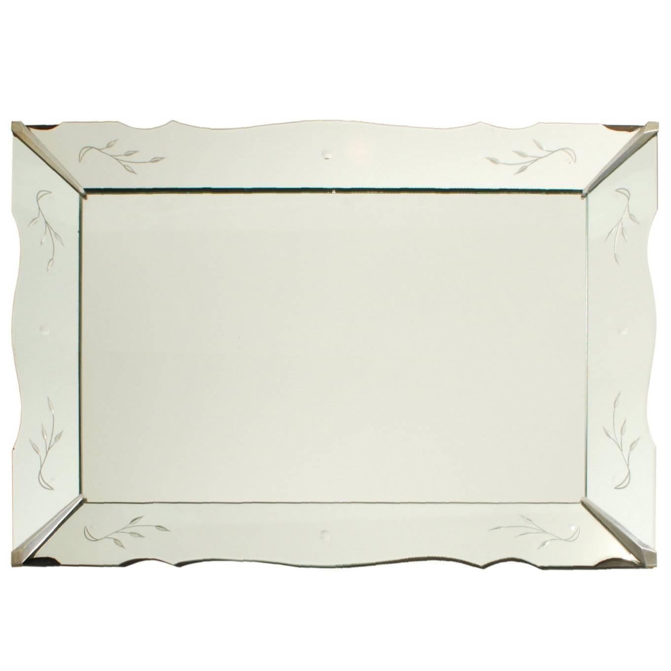 Mid-Century Rectangular Mirror with Mirrored Frame and Steel Detail For Sale