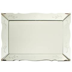 Mid-Century Rectangular Mirror with Mirrored Frame and Steel Detail