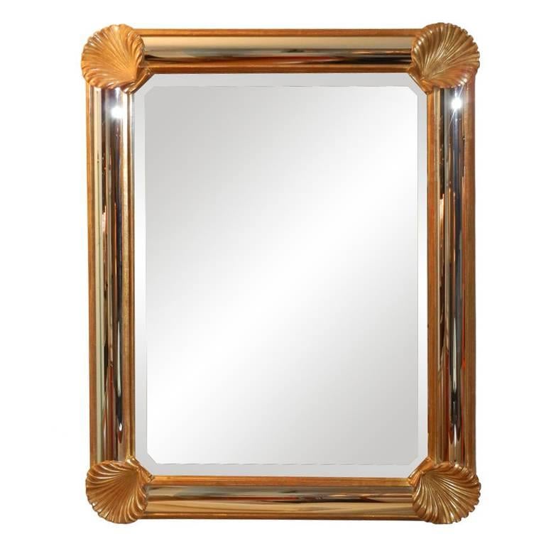 French Gilded Wall Mirror with Shell Corners For Sale