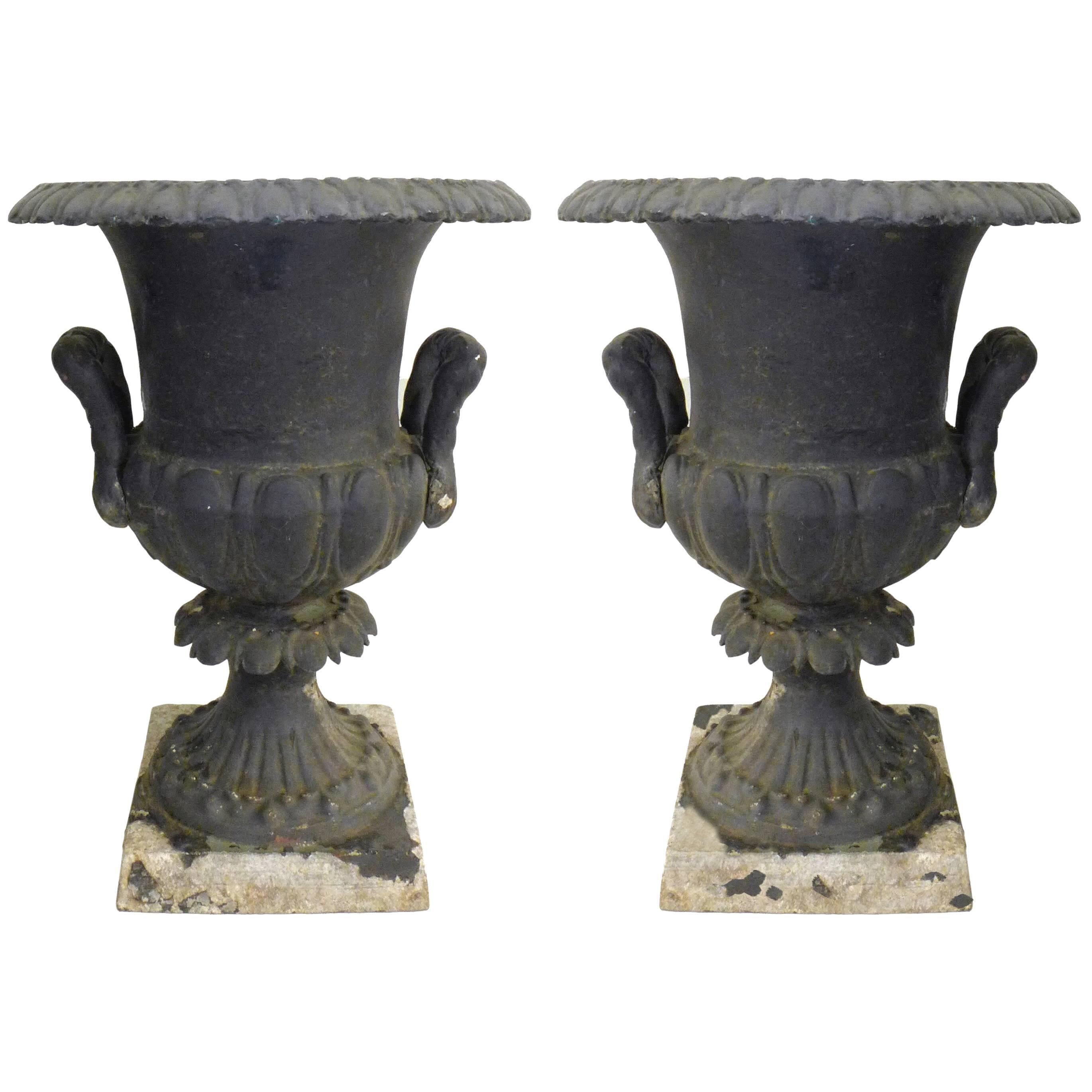 Pair of Zinc-Plated Decorative Urns