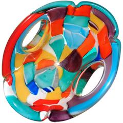 Murano Rainbow Forato Pezzato Italian Art Glass Centrepiece Bowl 11