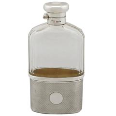 Used Cut-Glass and Sterling Silver Hip Flask
