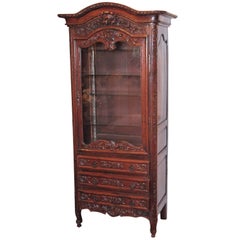 18th Century French Louis XV Carved Display Vitrine with Glass Door and Shelves