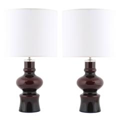 Pair of 1960s Brown-over-Blue Glass Table Lamps by Johansfors Glasbruk of Sweden 5