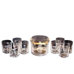 Christian Dior Nine-Piece Ice Bucket and Glass Set with Etched Panther Design