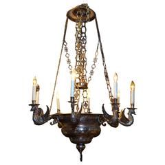 Large Silver Eight-Light Chandelier in Baroque Style