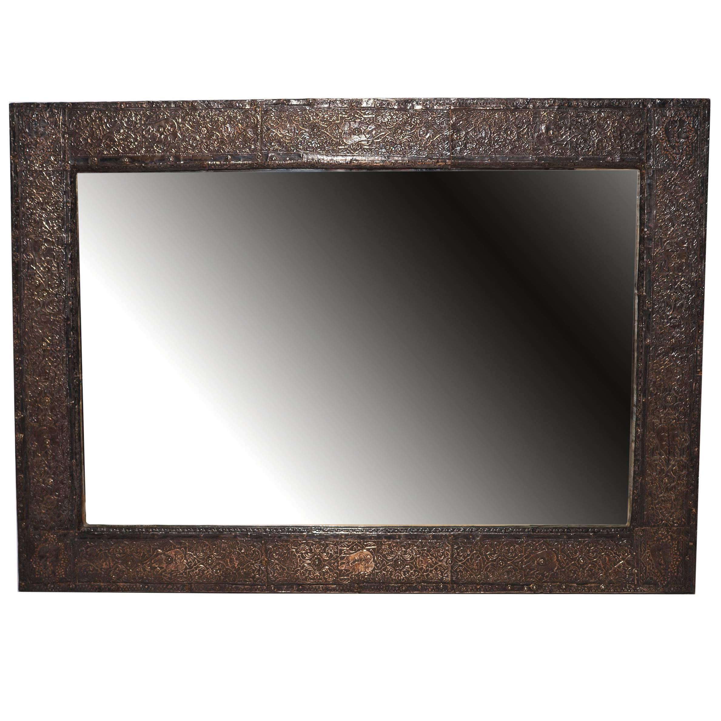 Silver Rectangular or Vertical Wall Mirror with Raised Floral Decoration