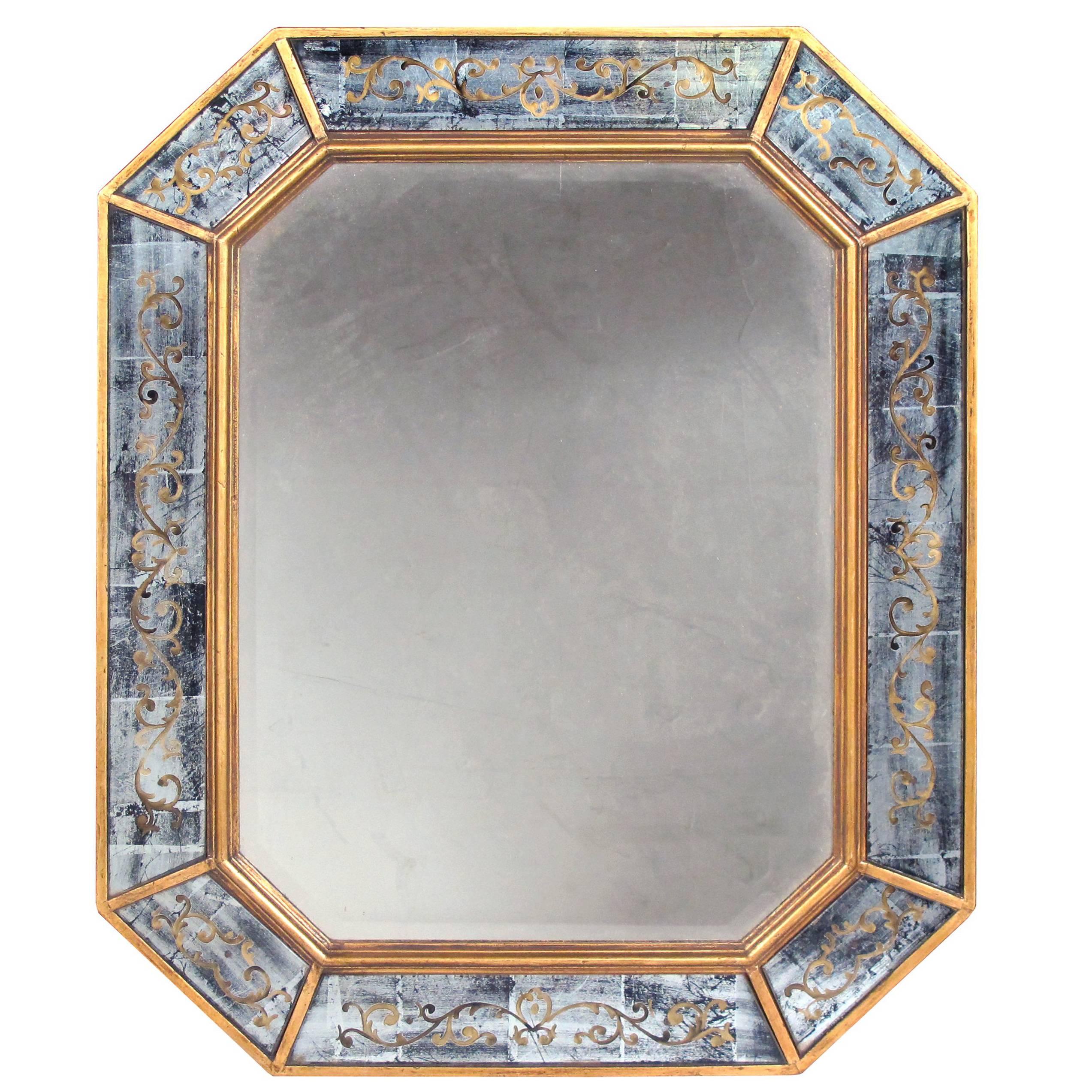 Chic French Maison Jansen 1940s Octagonal Giltwood and Eglomise Mirror