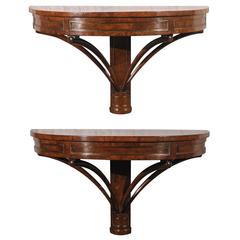 Mid to Late 19th Century Pair of Italian Wall Mount Demilune Consoles 