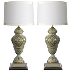 Elegant Pair of Marbro Lamp Co. 1960s Baluster-Form Celadon-Glazed Lamps