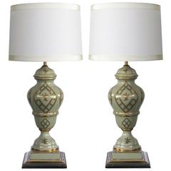 Elegant Pair of Marbro Lamp Co. 1960s Baluster-Form Celadon-Glazed Lamps 6