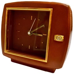 Horloge de bureau Gucci en cuir et laiton
