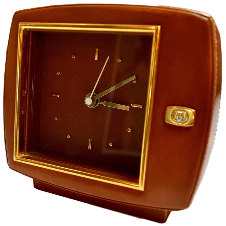 Gucci Leather And Brass Desk Clock For Sale At 1stdibs Clock has a blue lapis enamel insert. gucci leather and brass desk clock