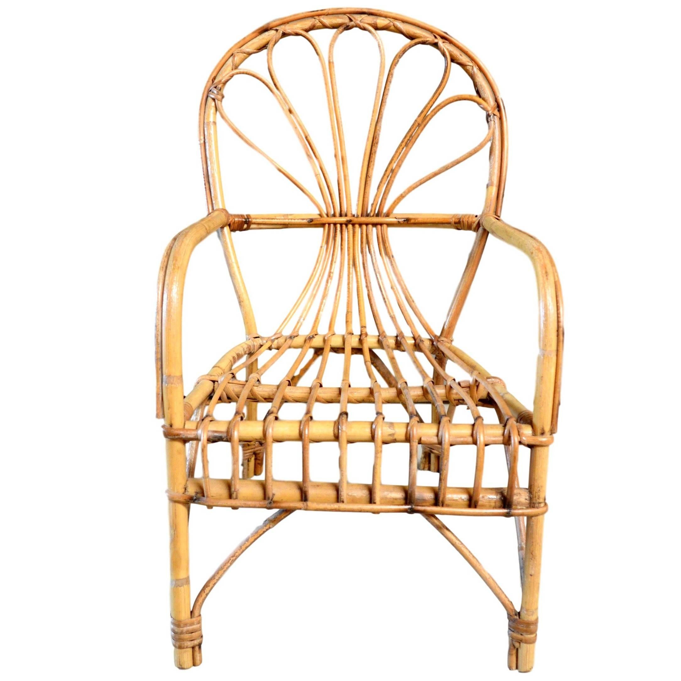 French Sculptural Rattan and Bamboo Children's Chair