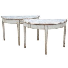 Pair of 19th Century Swedish Painted Demilune Tables