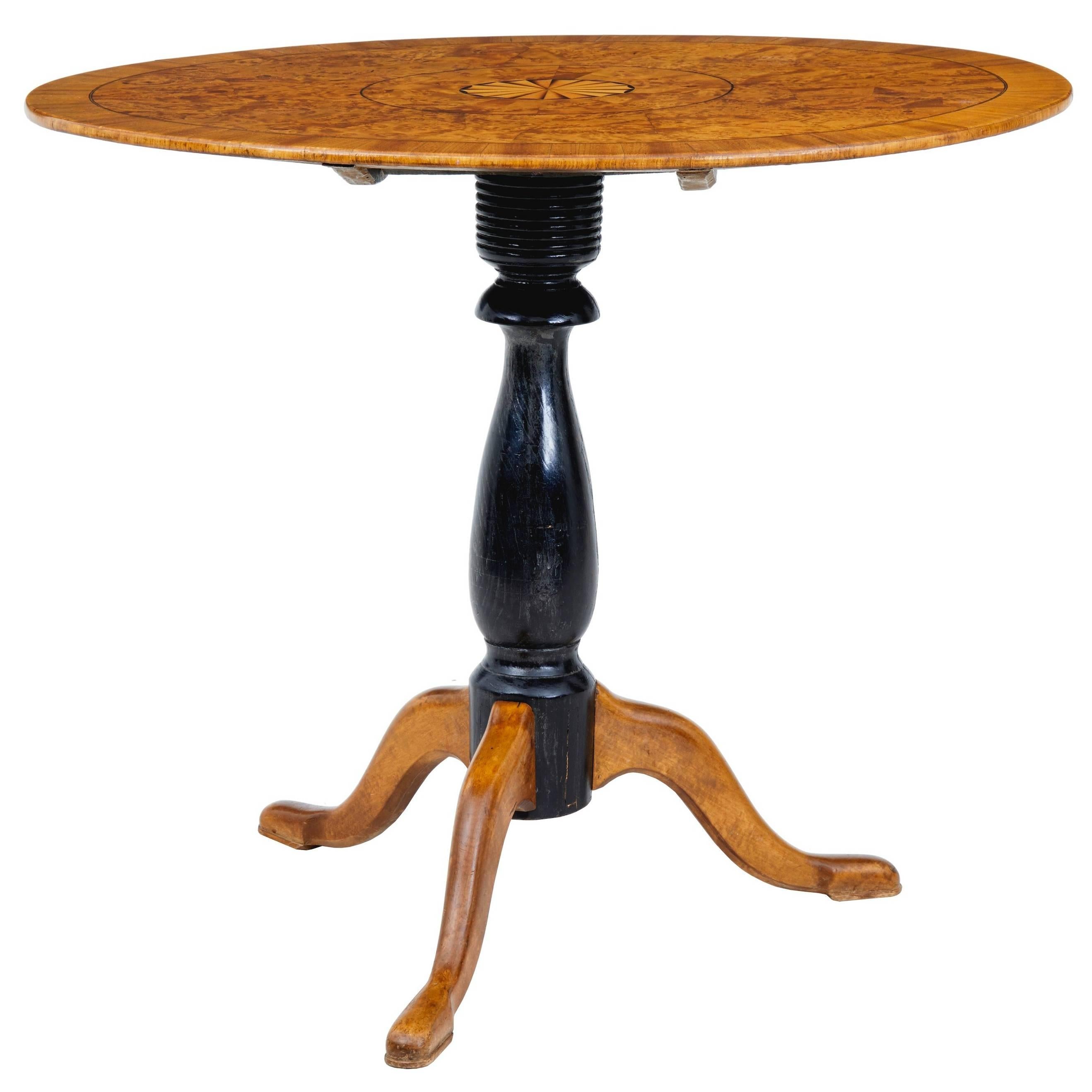 19th Century Swedish Inlaid Elm Root Oval Occasional Table