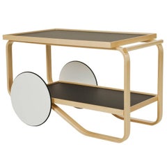 Artek Tea Trolley Bar Cart in Birchwood with Black Top & White Wheels