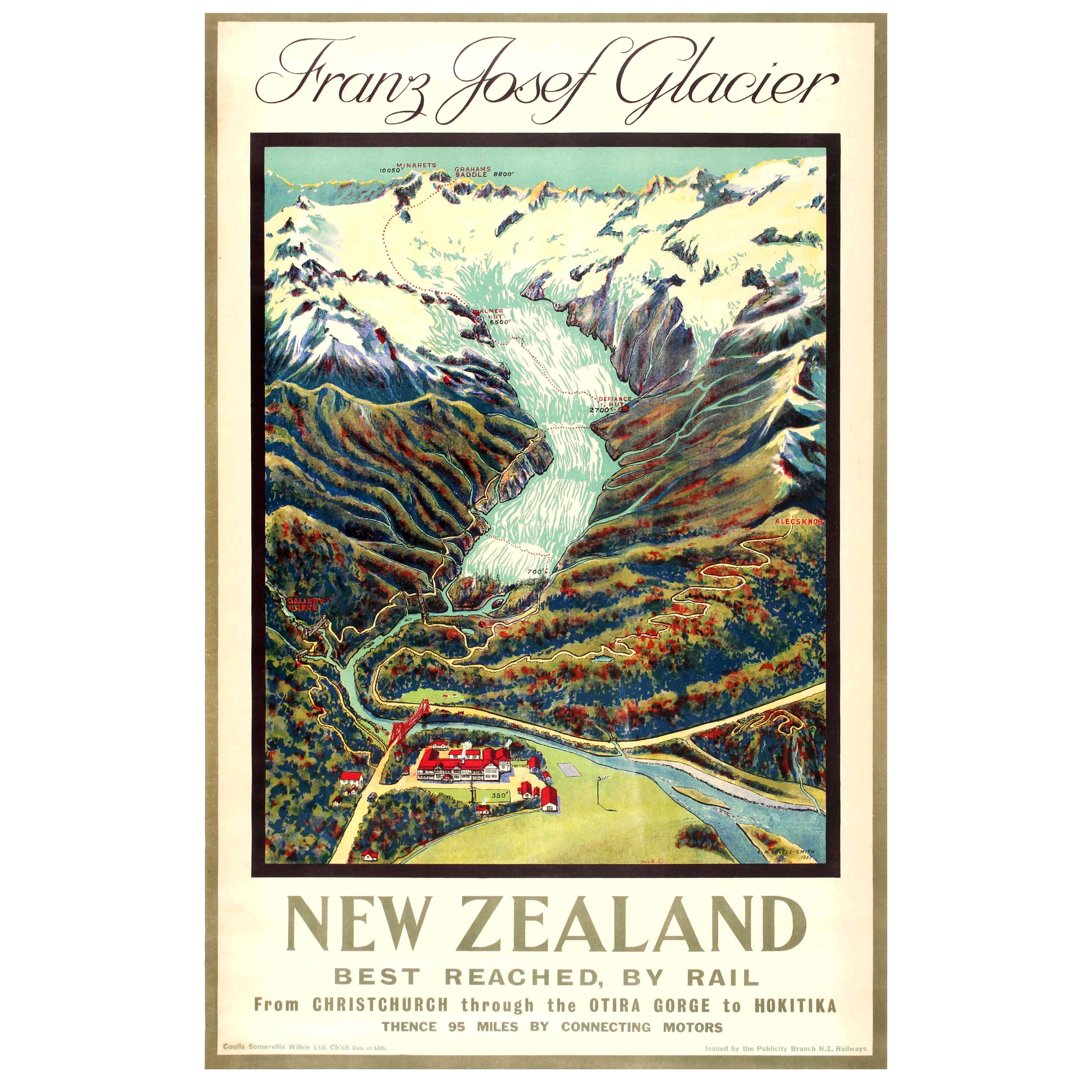 Original Vintage Rail Travel Advertising Poster Franz Josef Glacier