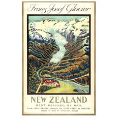 Original Vintage Rail Travel Advertising Poster: Franz Josef Glacier New Zealand