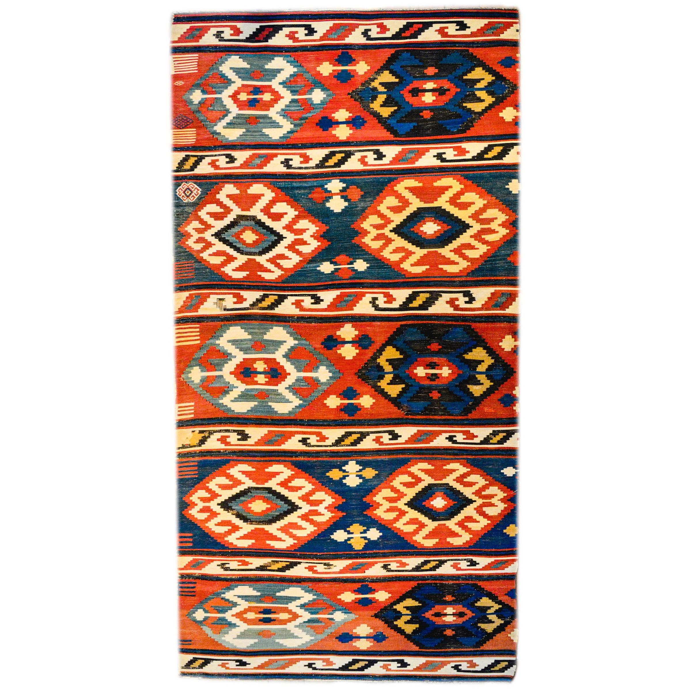 Exciting Mid-20th Century Shriven Kilim Rug For Sale