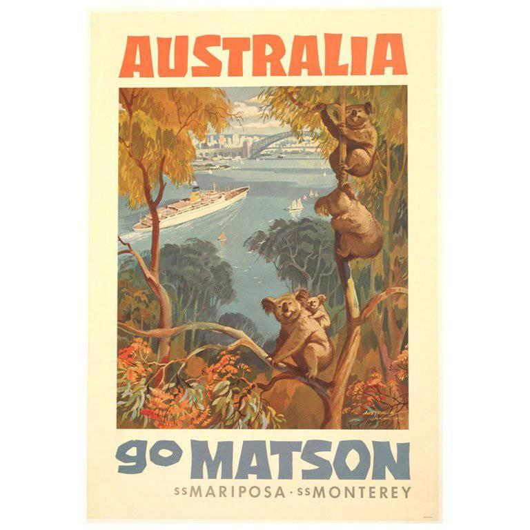 Australia Advertising Travel Poster, 'Go Matson" Cruise Lines, 1955 For Sale