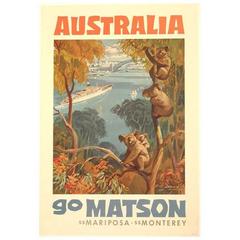 Australia Advertising Travel Poster, 'Go Matson" Cruise Lines, 1955