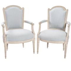Blue Linen Louis XVI Side Chairs