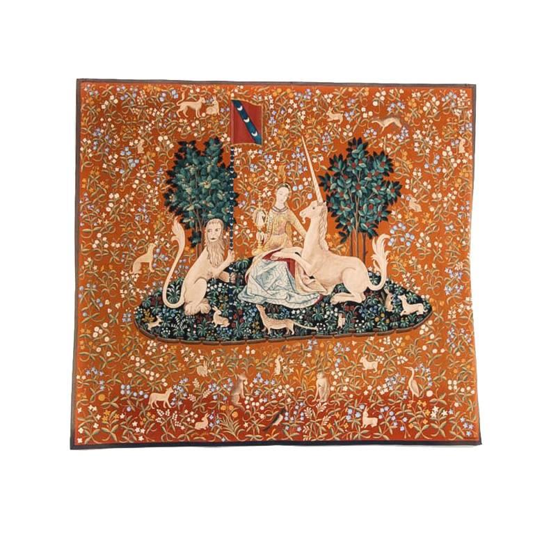 French Tapestry Painting ‘Lady and the Unicorn’ C.1960