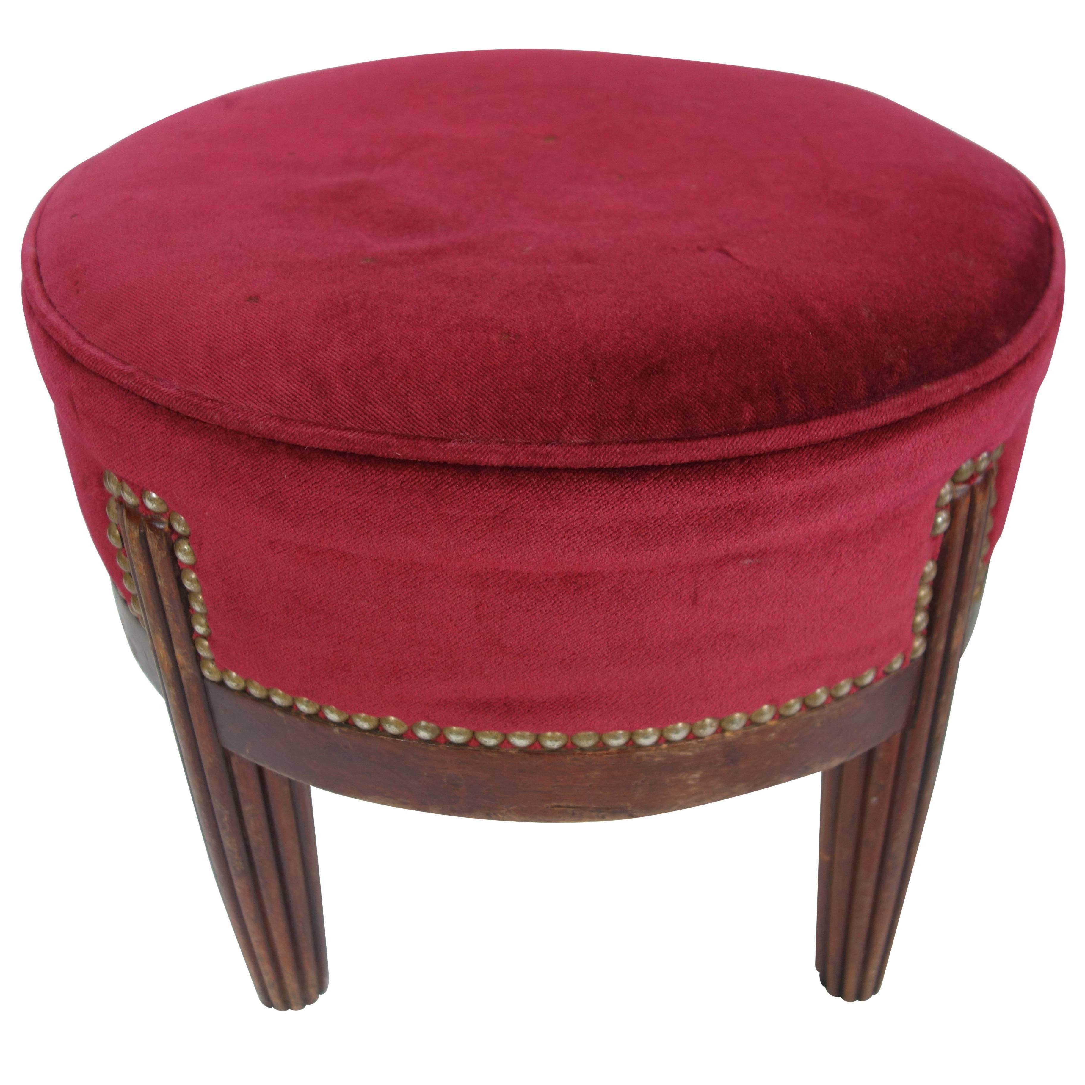 Rivited Red Velvet Footstool