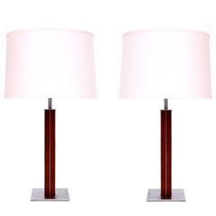 Pair of Nessen Table Lamps in Teak and Stainless Steel