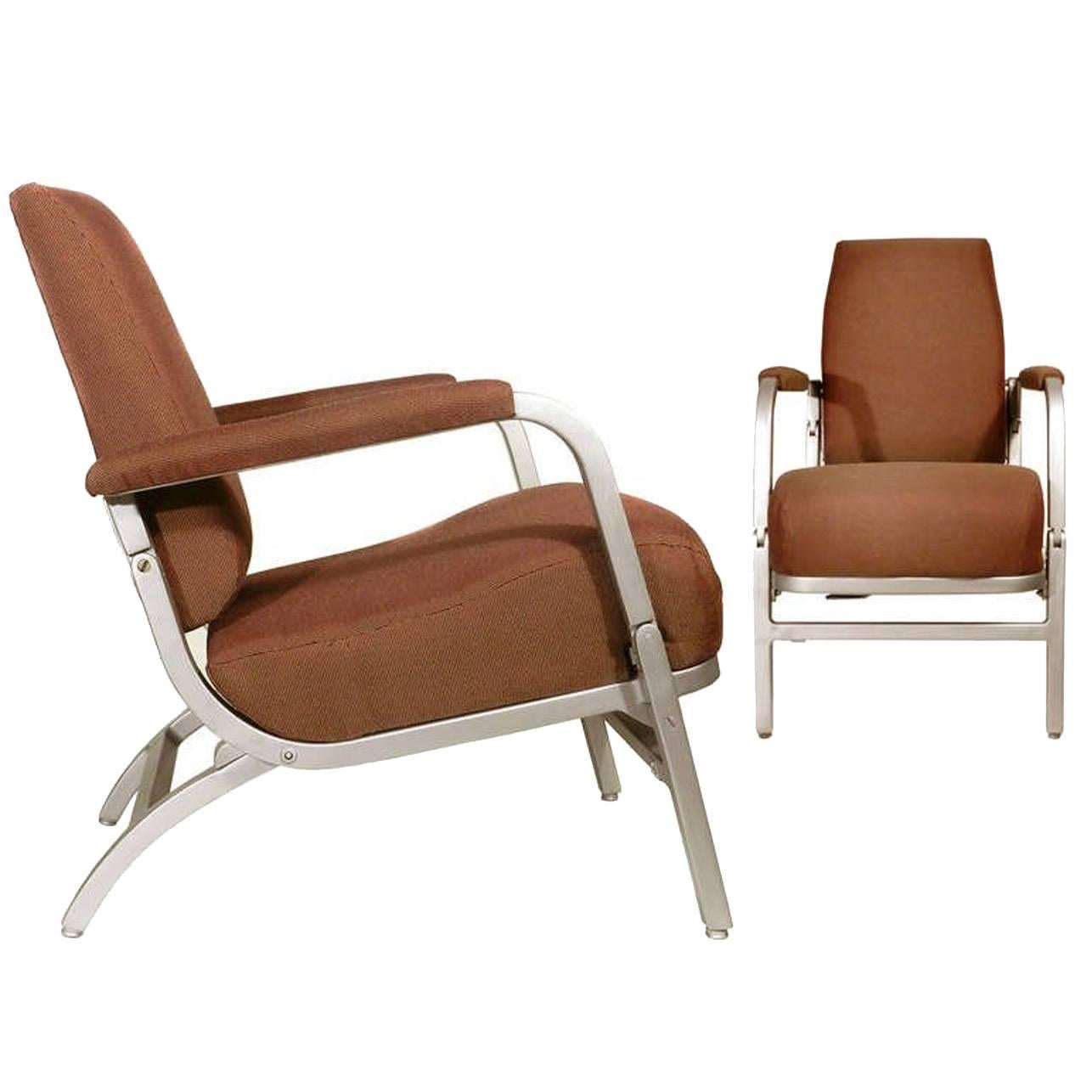 Pair of Streamline Modern Pullman Car Folding Lounge Chairs